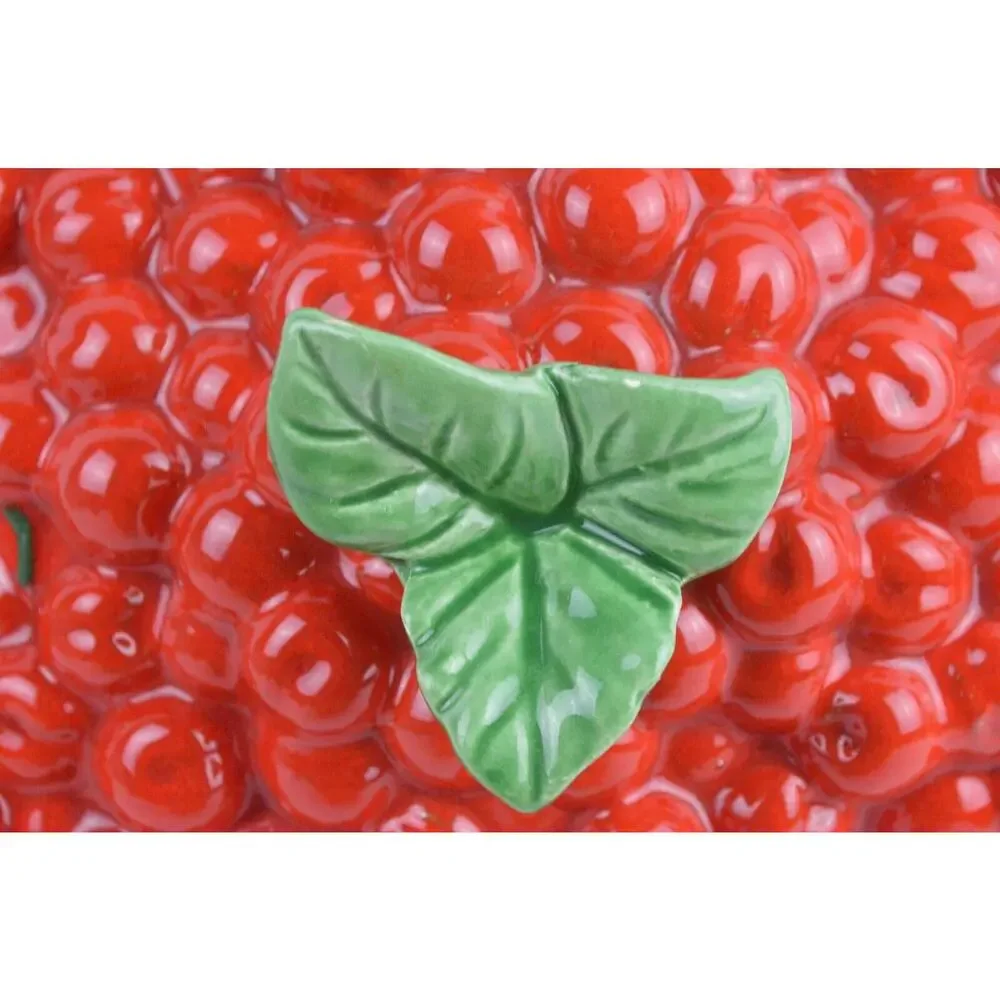 Treasure Craft Cherry Pie Keeper Dish w Lid Red Ceramic 13